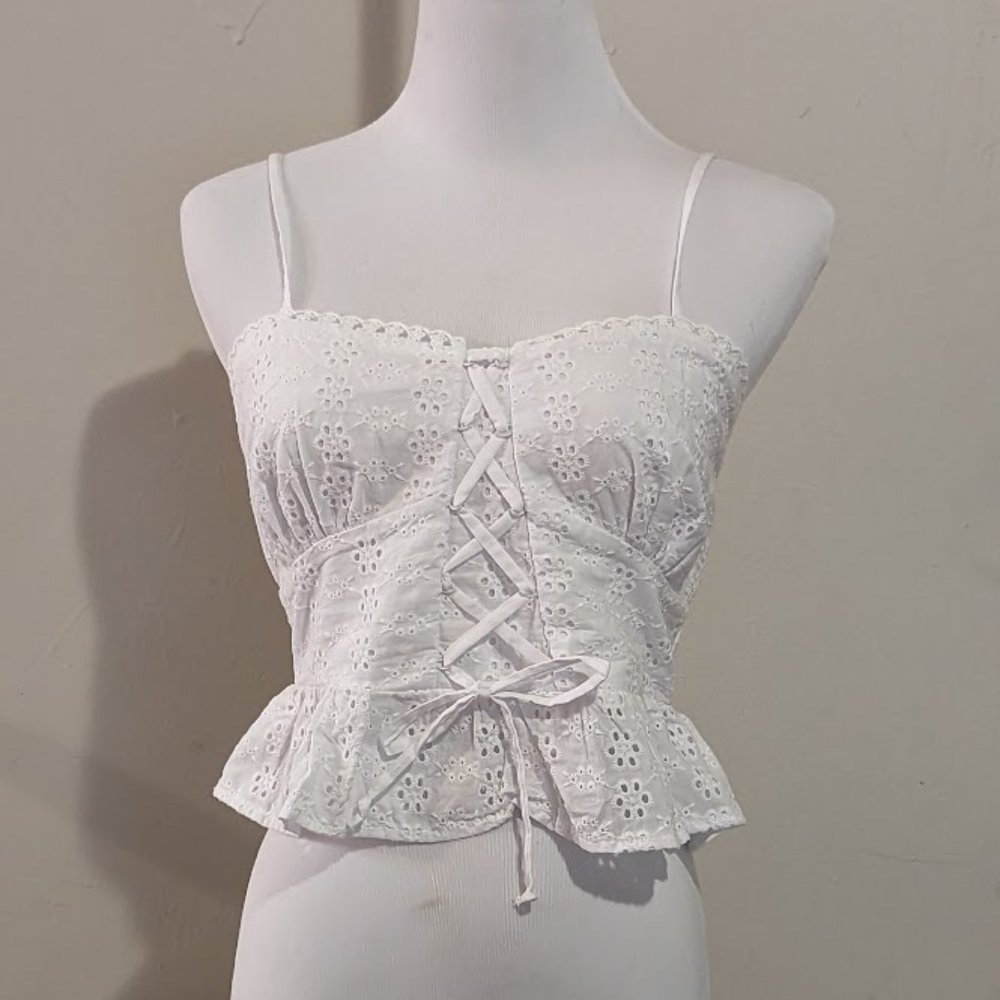 Wild Fable White Spaghetti Strap Lacey Top (XS)